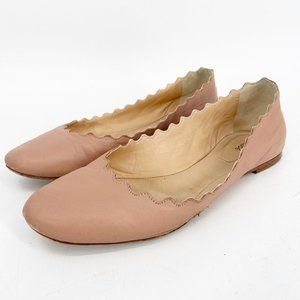 CHLOE Lauren Pale Pink Scalloped Flats FLAWED